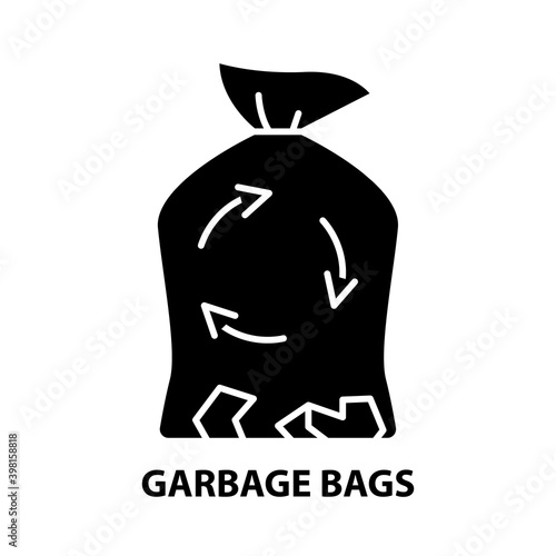 garbage bags icon, black vector sign with editable strokes, concept illustration