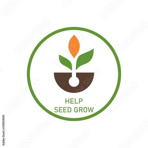 logo, an icon to help grow seeds, three young leaves with a nursery