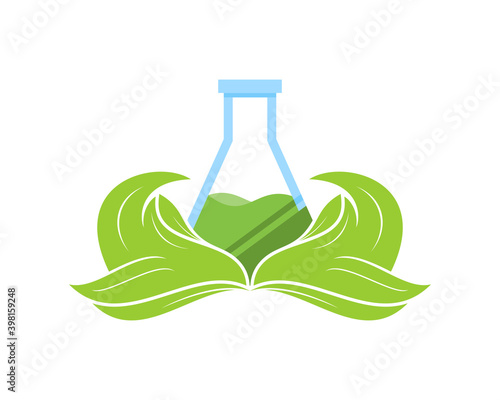 Laboratory test tube with green nature leaf