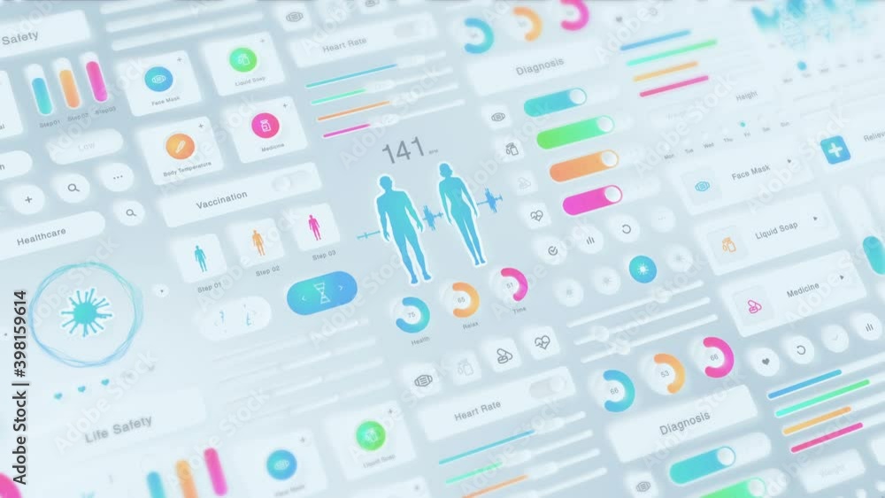 Creative design of medical application. Neumorphism. Hi tech panel. Medical and health concept. UI, UX, GUI mobile screens modern infographic. Loop animation. Creative design of medical application. Neumorphism. Hi tech panel. Medical and health concept. UI, UX, GUI mobile screens modern infographic. Loop animation.
