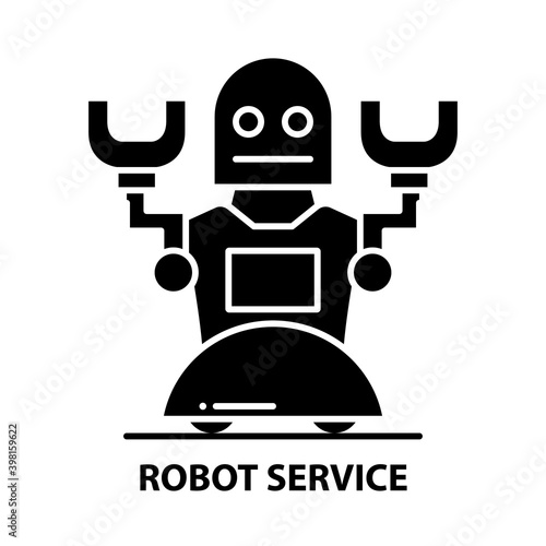 robot service icon, black vector sign with editable strokes, concept illustration