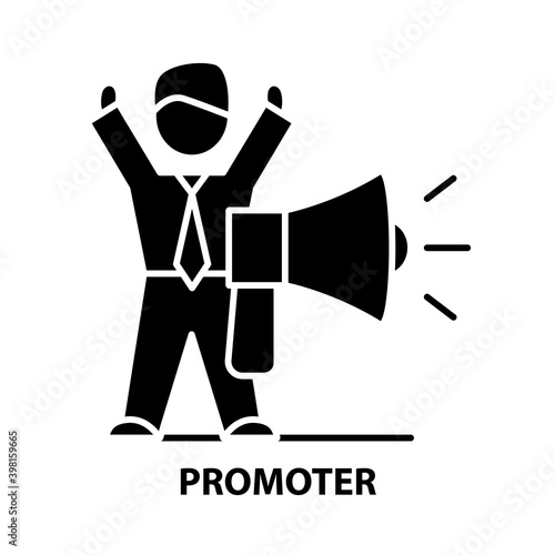 promoter icon, black vector sign with editable strokes, concept illustration