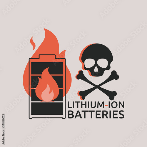 Lithium Ion battery caution sign. Flat style. Isolated.