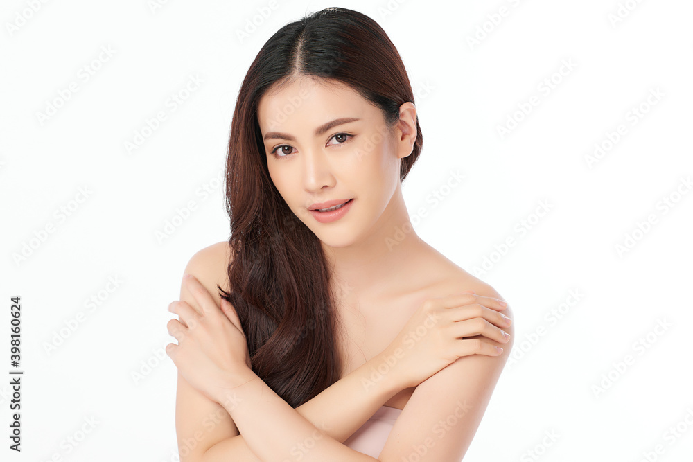 Beautiful Young asian Woman with Clean Fresh Skin, on Pink background, Face care, Facial treatment. Cosmetology, beauty and spa. Asian women portrait Beautiful Young asian Woman with Clean Fresh Skin, on Pink background, Face care, Facial treatment. Cosmetology, beauty and spa. Asian women portrait