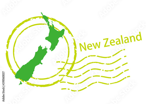 Postmark of import , export business image, postmark icon, illustration and map of New Zealand, vector data