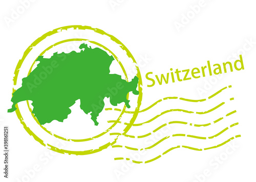 Postmark of import , export business image, postmark icon, illustration and map of Switzerland, vector data