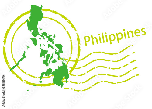 Postmark of import , export business image, postmark icon, illustration and map of Philippines, vector data