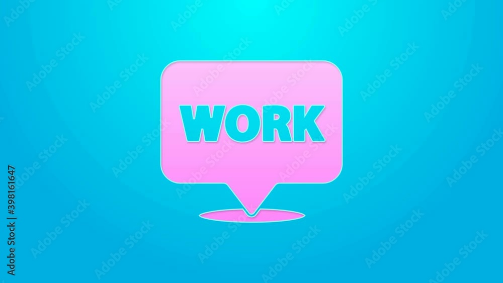 Pink line Location with text work icon isolated on blue background. 4K Video motion graphic animation Pink line Location with text work icon isolated on blue background. 4K Video motion graphic animation