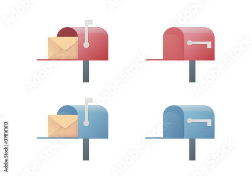 Mailbox set concept. Flat vector illustration. Four email boxes. Isolated on white background.