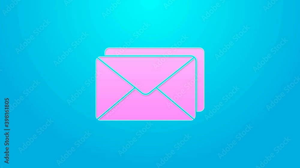 Pink line Envelope icon isolated on blue background. Email message letter symbol. 4K Video motion graphic animation Pink line Envelope icon isolated on blue background. Email message letter symbol. 4K Video motion graphic animation