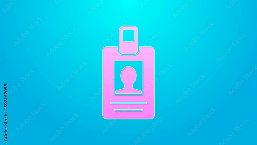 Pink line Identification badge icon isolated on blue background. It can be used for presentation, identity of the company, advertising. 4K Video motion graphic animation Pink line Identification badge icon isolated on blue background. It can be used for presentation, identity of the company, advertising. 4K Video motion graphic animation
