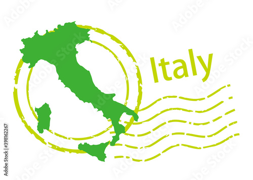 Postmark of import , export business image, postmark icon, illustration and map of Italy, vector data