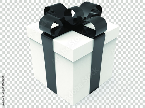 3d white gift box with black ribbon png