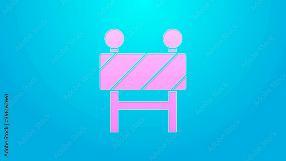 Pink line Road barrier icon isolated on blue background. Symbol of restricted area which are in under construction processes. Repair works. 4K Video motion graphic animation Pink line Road barrier icon isolated on blue background. Symbol of restricted area which are in under construction processes. Repair works. 4K Video motion graphic animation