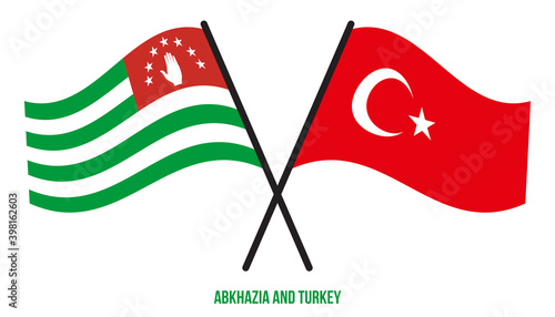 Abkhazia and Turkey Flags Crossed And Waving Flat Style. Official Proportion. Correct Colors.