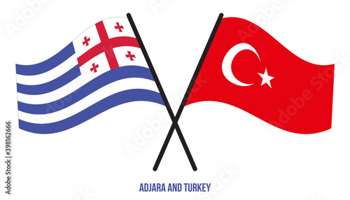 Adjara and Turkey Flags Crossed And Waving Flat Style. Official Proportion. Correct Colors.