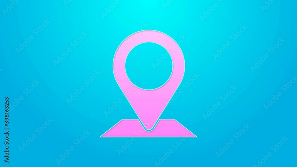 Pink line Map pin icon isolated on blue background. Navigation, pointer, location, map, gps, direction, place, compass, search concept. 4K Video motion graphic animation Pink line Map pin icon isolated on blue background. Navigation, pointer, location, map, gps, direction, place, compass, search concept. 4K Video motion graphic animation