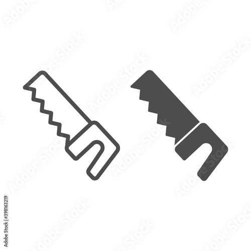 Saw line and solid icon, farm garden concept, Hacksaw sign on white background, hand saw icon in outline style for mobile concept and web design. Vector graphics.