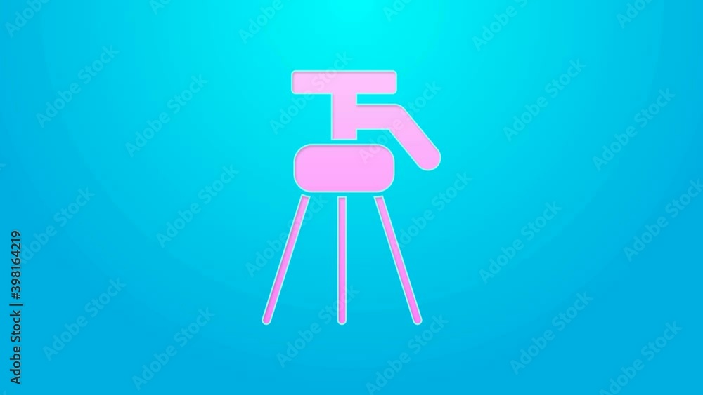 Pink line Tripod icon isolated on blue background. 4K Video motion graphic animation Pink line Tripod icon isolated on blue background. 4K Video motion graphic animation