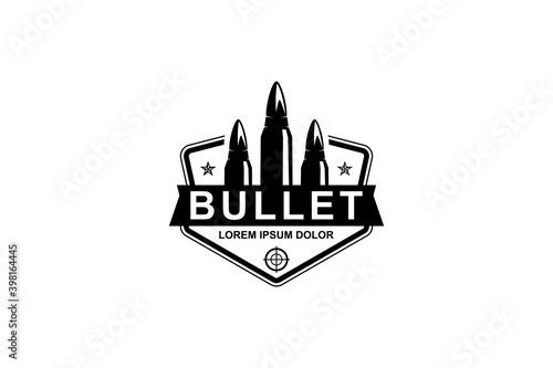 Bullet ammo logo modern design, black white silhouette icon.
