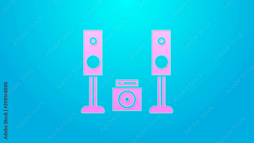 Pink line Home stereo with two speaker s icon isolated on blue background. Music system. 4K Video motion graphic animation Pink line Home stereo with two speaker s icon isolated on blue background. Music system. 4K Video motion graphic animation