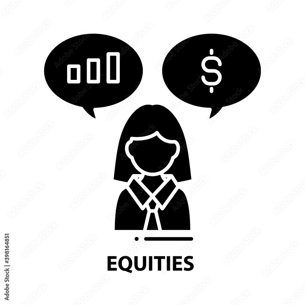 equities icon, black vector sign with editable strokes, concept illustration equities icon, black vector sign with editable strokes, concept illustration