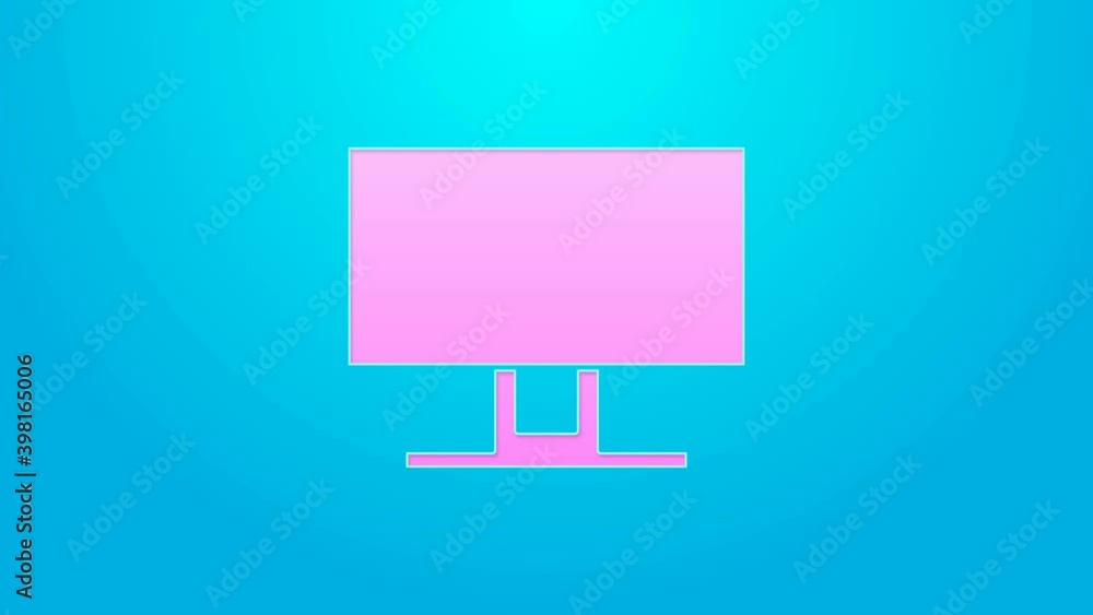 Pink line Smart Tv icon isolated on blue background. Television sign. 4K Video motion graphic animation Pink line Smart Tv icon isolated on blue background. Television sign. 4K Video motion graphic animation