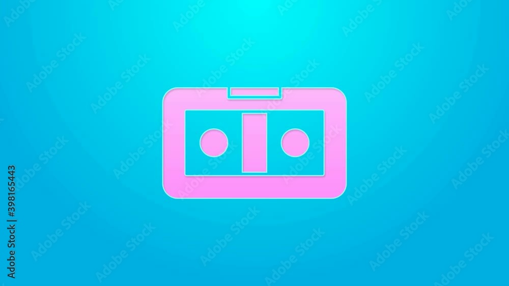 Pink line VHS video cassette tape icon isolated on blue background. 4K Video motion graphic animation Pink line VHS video cassette tape icon isolated on blue background. 4K Video motion graphic animation