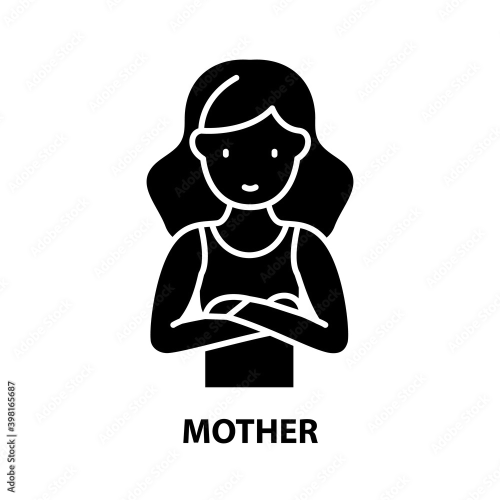 mother icon, black vector sign with editable strokes, concept illustration mother icon, black vector sign with editable strokes, concept illustration