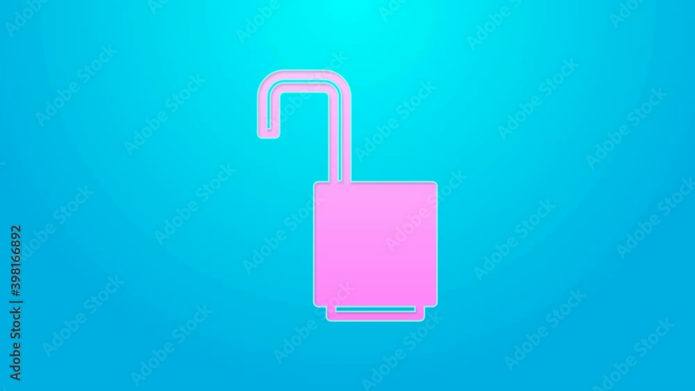 Pink line Open padlock icon isolated on blue background. Opened lock sign. Cyber security concept. Digital data protection. 4K Video motion graphic animation Pink line Open padlock icon isolated on blue background. Opened lock sign. Cyber security concept. Digital data protection. 4K Video motion graphic animation