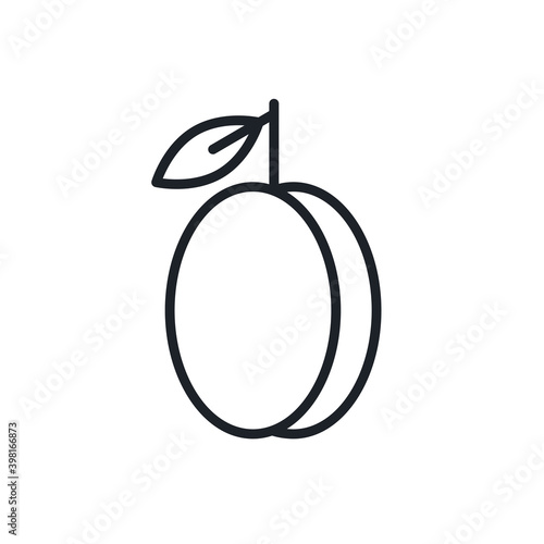 Plum or apricot icon. Vector linear icon, contour, shape, outline isolated on a white background. Thin line. Modern minimalistic design. Fruits.