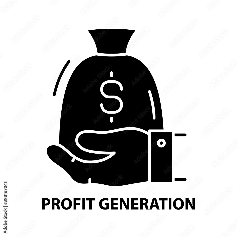 profit generation icon, black vector sign with editable strokes, concept illustration profit generation icon, black vector sign with editable strokes, concept illustration
