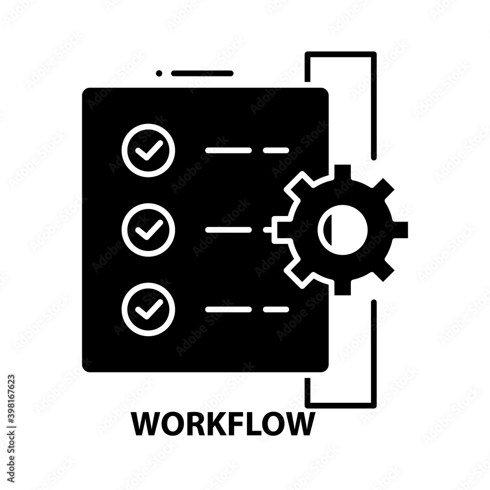 workflow icon, black vector sign with editable strokes, concept illustration workflow icon, black vector sign with editable strokes, concept illustration