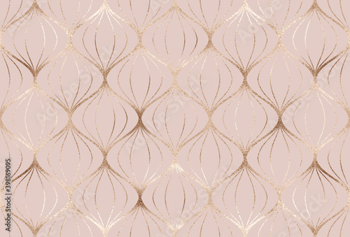Geometric gold decoration shapes seamless pattern.
