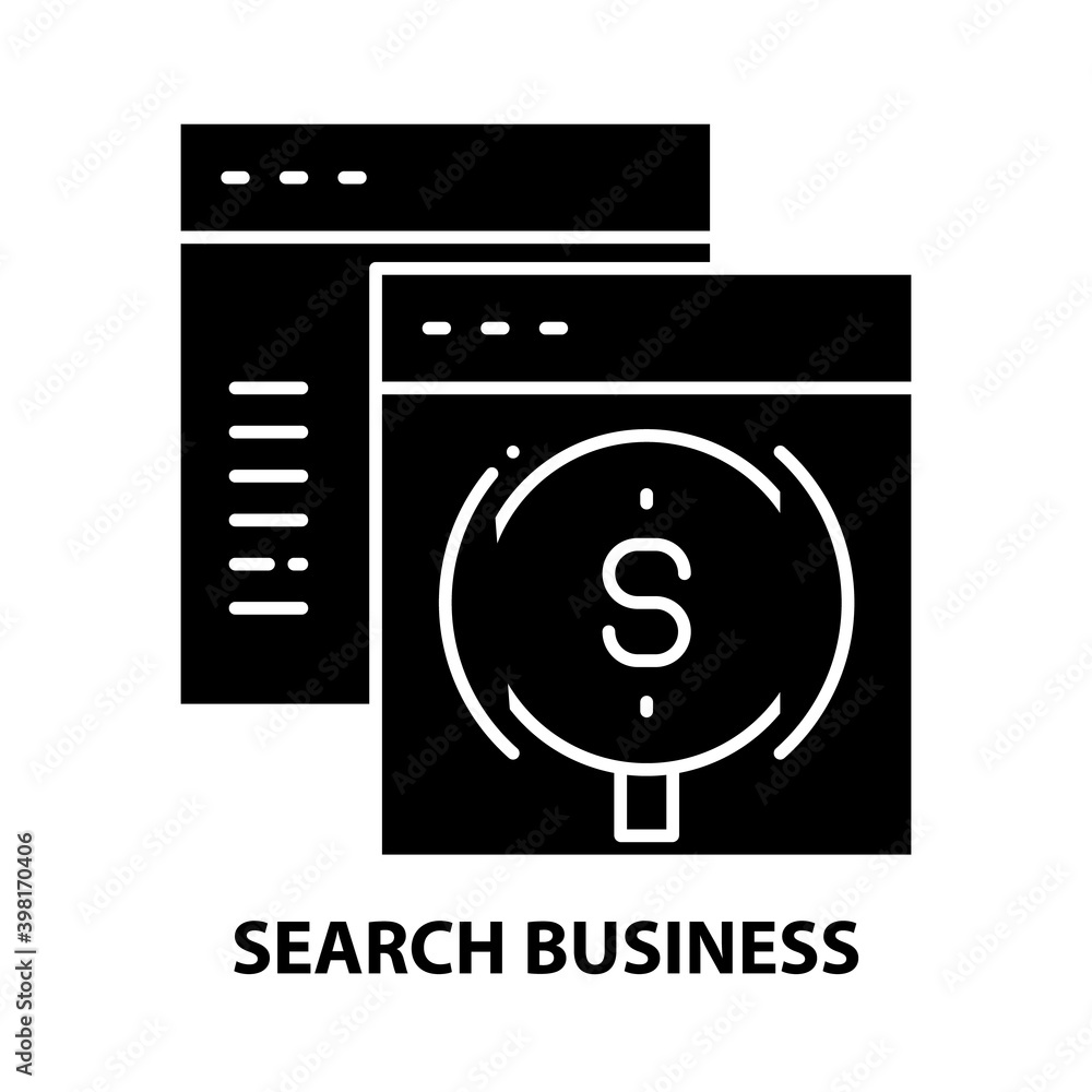 search business icon, black vector sign with editable strokes, concept illustration search business icon, black vector sign with editable strokes, concept illustration