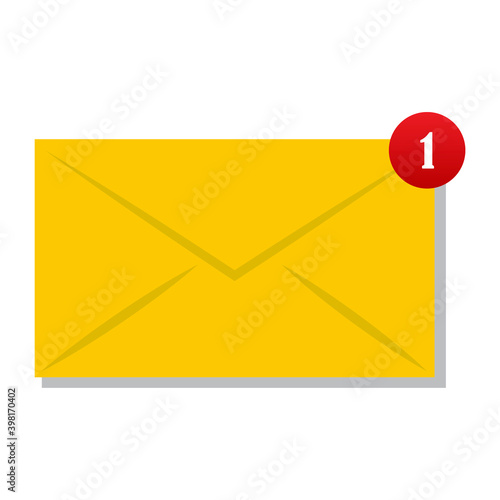 Flat yellow envelope incoming message for paper design. Communication icon symbol. Stock image. EPS 10.