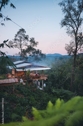 House in the evening forest in asia