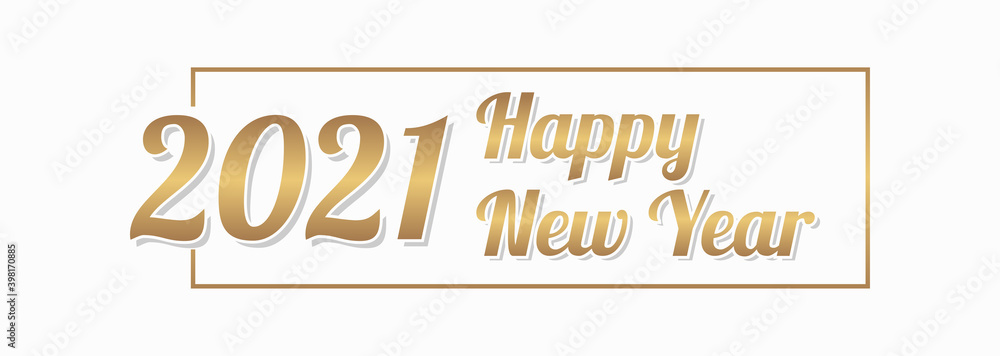 Happy New Year 2021 Lettering Calligraphy with Gold Text Color, isolated on White Background. Vector Graphic Illustration for Greeting Cards, Web, Presentation.