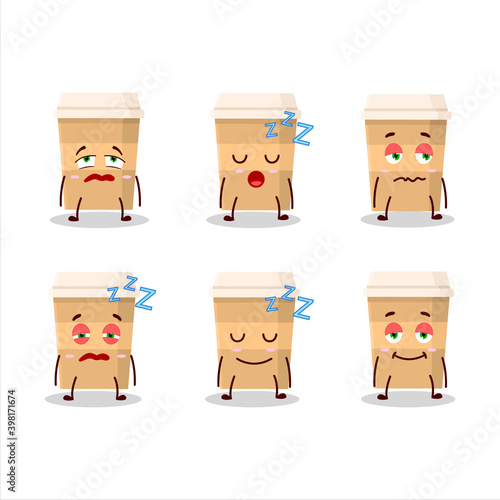 Cartoon character of new coffee cup with sleepy expression