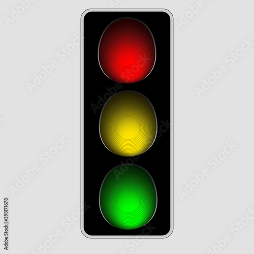 Tri-color road traffic light illustration.