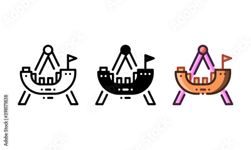 Swing boat icon. With outline, glyph, and filled outline styles