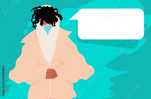african american woman in winter clothes wearing mask to prevent coronavirus pandemic chat bubble communication concept portrait horizontal vector illustration