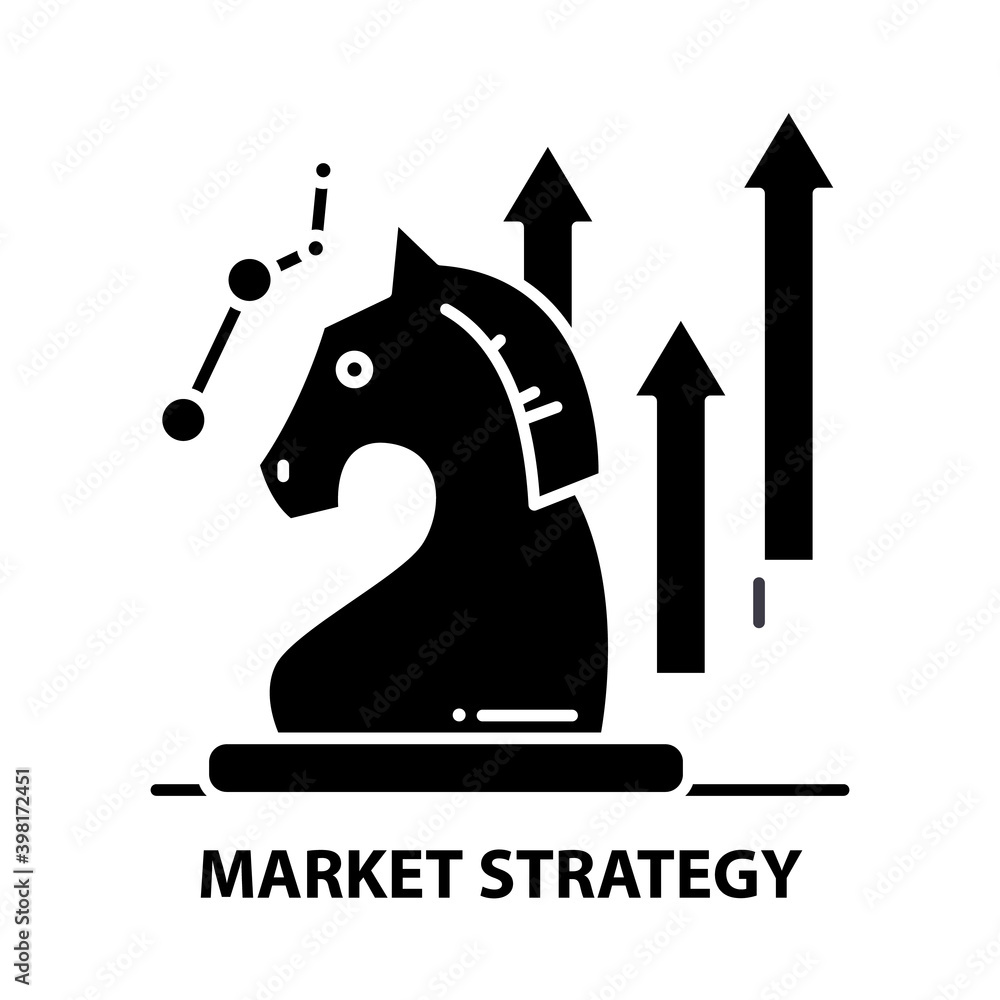 market strategy icon, black vector sign with editable strokes, concept illustration market strategy icon, black vector sign with editable strokes, concept illustration