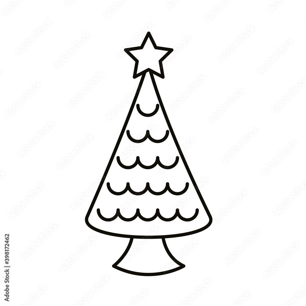 happy merry christmas pine tree with star line style icon happy merry christmas pine tree with star line style icon