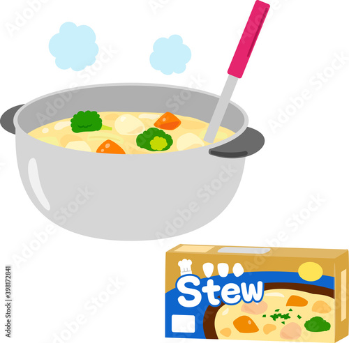 市販のシチュールーと鍋に入ったシチュー