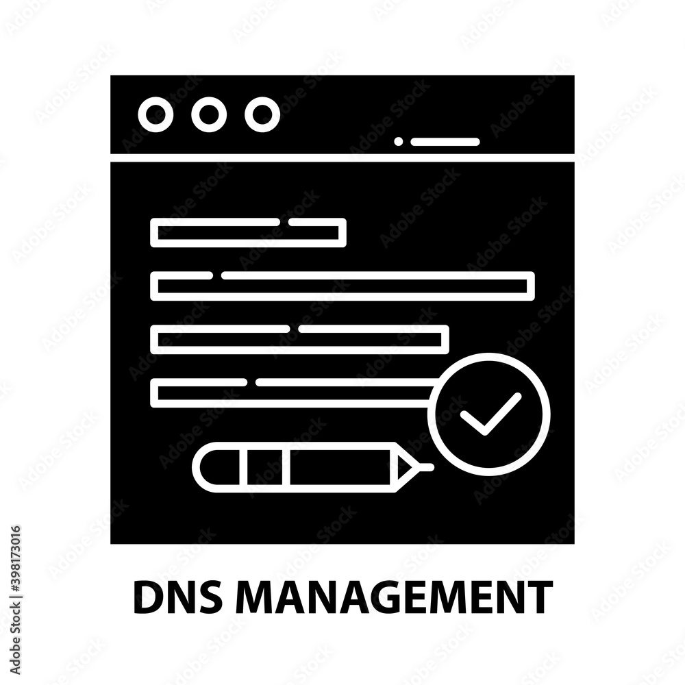 dns management icon, black vector sign with editable strokes, concept illustration dns management icon, black vector sign with editable strokes, concept illustration