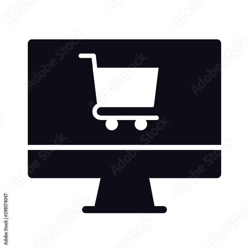 shopping cart trolley in desktop line style icon