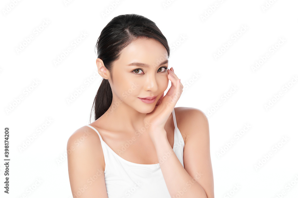 Beautiful Young asian Woman with Clean Fresh Skin, on Pink background, Face care, Facial treatment. Cosmetology, beauty and spa. Asian women portrait Beautiful Young asian Woman with Clean Fresh Skin, on Pink background, Face care, Facial treatment. Cosmetology, beauty and spa. Asian women portrait