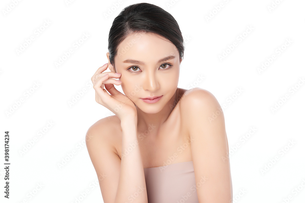 Beautiful Young asian Woman with Clean Fresh Skin, on Pink background, Face care, Facial treatment. Cosmetology, beauty and spa. Asian women portrait Beautiful Young asian Woman with Clean Fresh Skin, on Pink background, Face care, Facial treatment. Cosmetology, beauty and spa. Asian women portrait