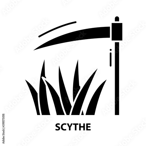scythe icon, black vector sign with editable strokes, concept illustration